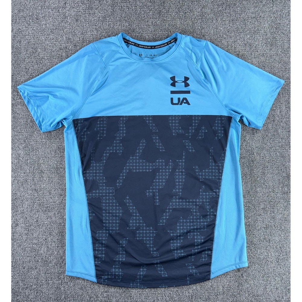 Under Armour MK-1 Short Sleeve Training Shirt Mens Large Blue Graphic HeatGear